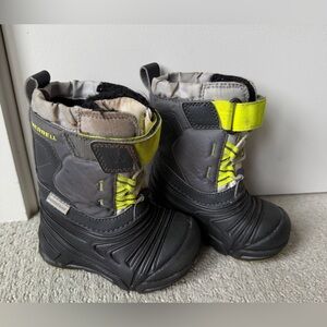 Merrell Kids' Gray and Neon Yellow Snow Boots